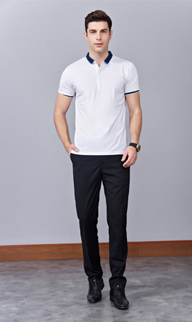 夏季白色男女同款滌棉短袖翻領時尚休閑T恤衫/馬球衫-85651#