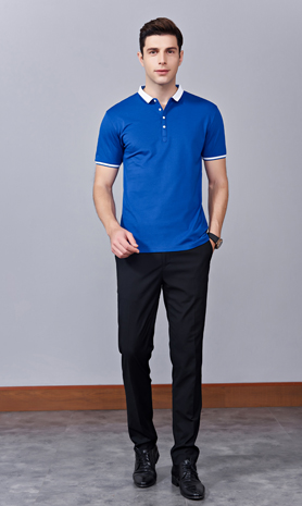 夏季寶藍色男女同款滌棉短袖翻領時尚休閑T恤衫/馬球衫-85651#