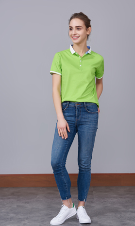 夏季果綠色男女同款滌棉短袖翻領時尚休閑T恤衫/馬球衫-85651#