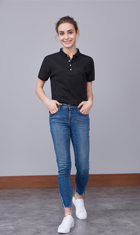 夏季黑色男女同款滌棉短袖翻領時尚休閑T恤衫/馬球衫-85651#