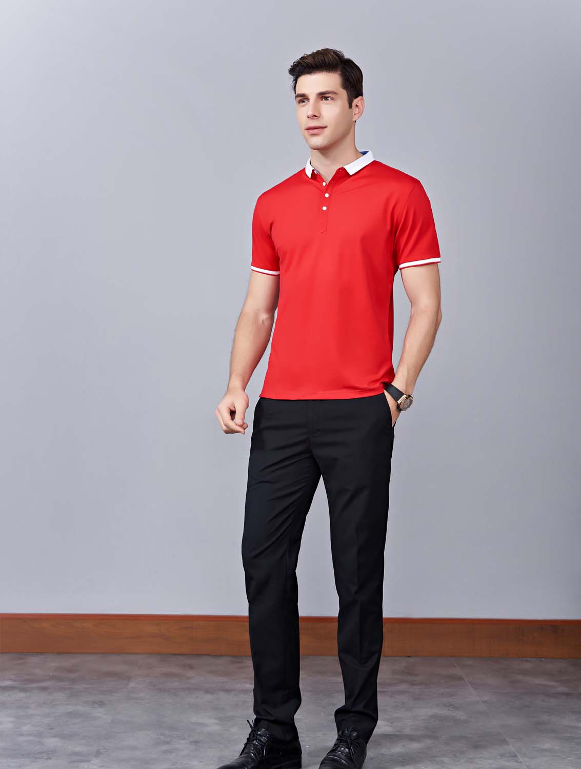 夏季紅色男女同款滌棉短袖翻領時尚休閑T恤衫/馬球衫-85651#