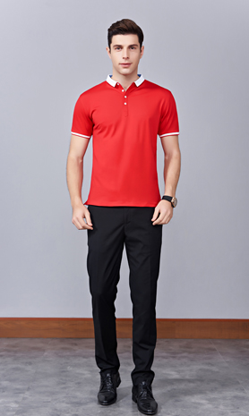 夏季紅色男女同款滌棉短袖翻領時尚休閑T恤衫/馬球衫-85651#