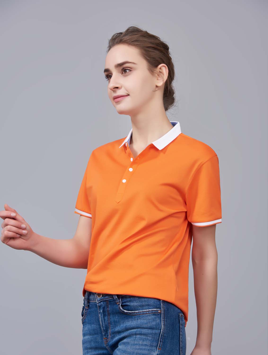 夏季橘色男女同款滌棉短袖翻領(lǐng)時(shí)尚休閑T恤衫/馬球衫-85651#