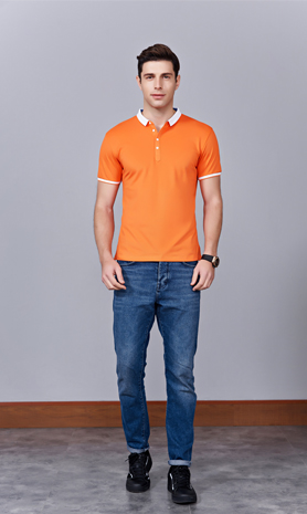 夏季橘色男女同款滌棉短袖翻領時尚休閑T恤衫/馬球衫-85651#