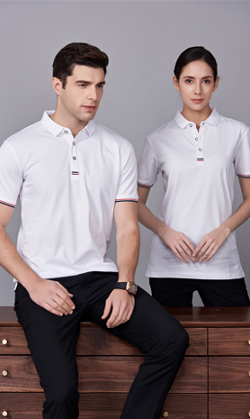 夏季白色男女同款滌棉短袖翻領時尚休閑T恤衫-85681#